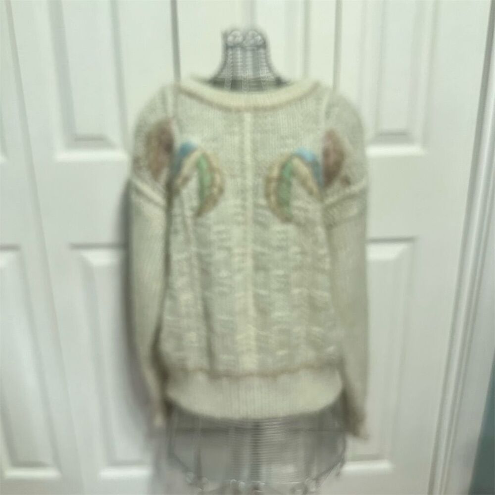 Erika Vintage Hand-Knit Pullover Sweater Women's L Multicolor Embroidered